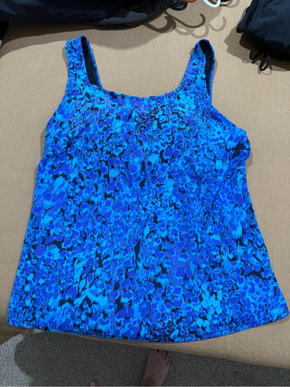 Blue Floral Print Women's Tank Top Swimsuit top